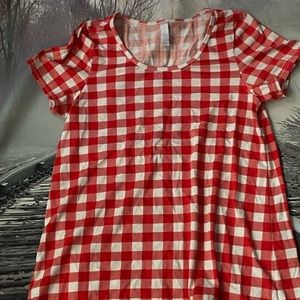 Red and white plaid lularoe classic tee